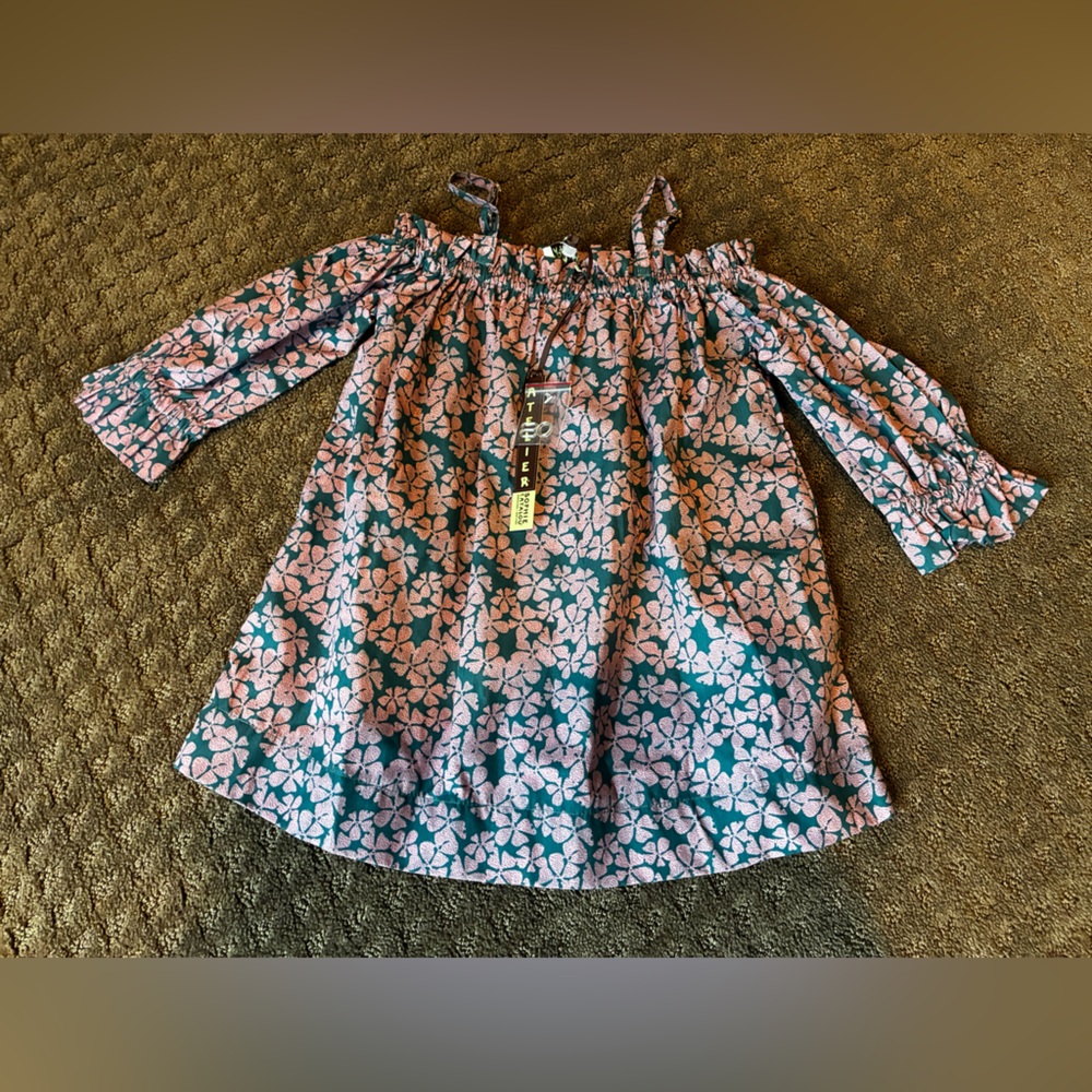 NWT Sophie Catalou Floral Off-Shoulder Dress in Teal and Pink